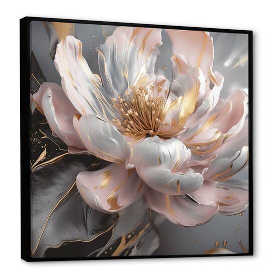 Designart "Marble Pink Gold Peony Flower Iii" Floral Peony Framed Canvas Print